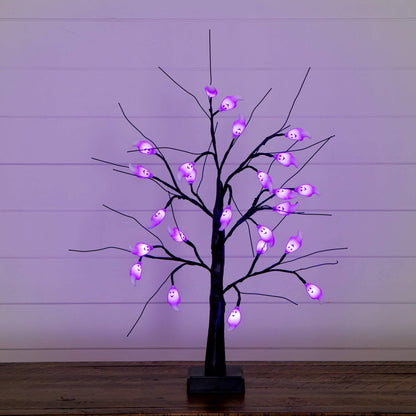 2' Pre-Lit Halloween Ghost Twig Tree with 24 Purple LED Lights, Nearly Natural twig branches on Tampa Home & Garden Store
