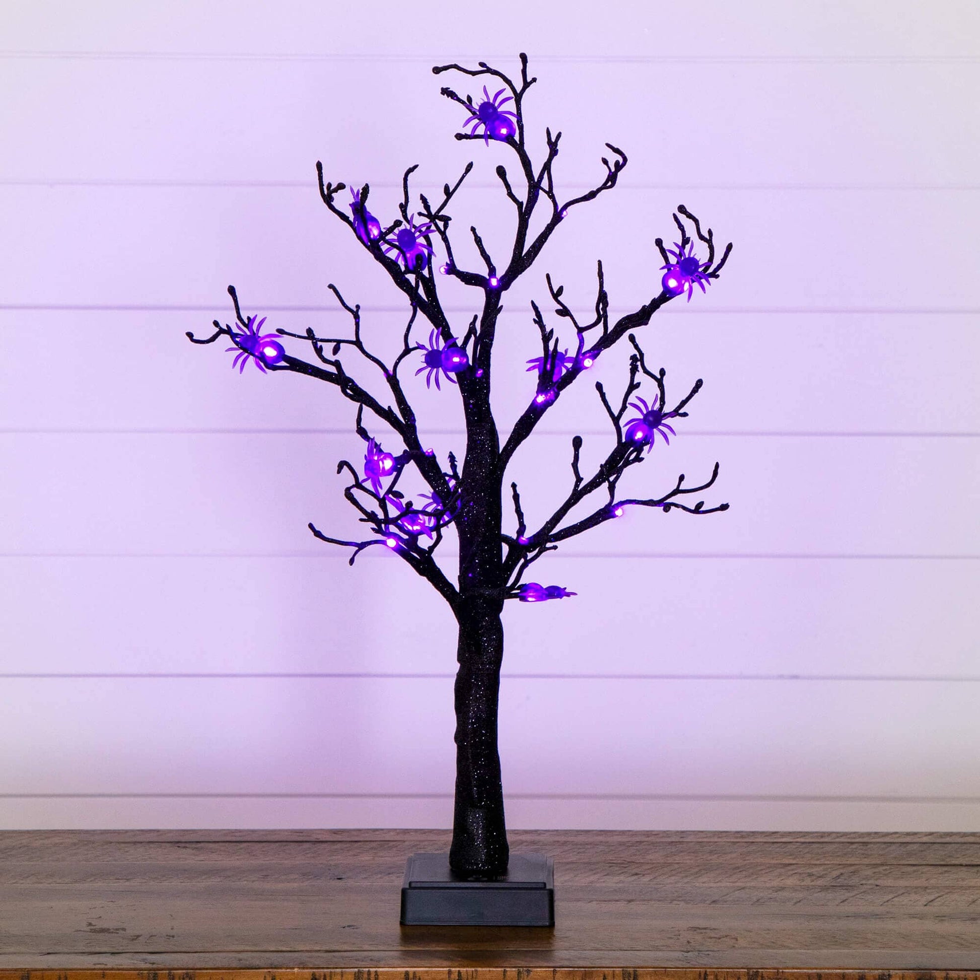 2' Pre-Lit Artificial Halloween Spider Twig Tree with 24 Purple LED Lights by Nearly Natural on Tampa Home & Garden Store