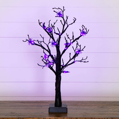 2' Pre-Lit Artificial Halloween Spider Twig Tree with 24 Purple LED Lights by Nearly Natural on Tampa Home & Garden Store