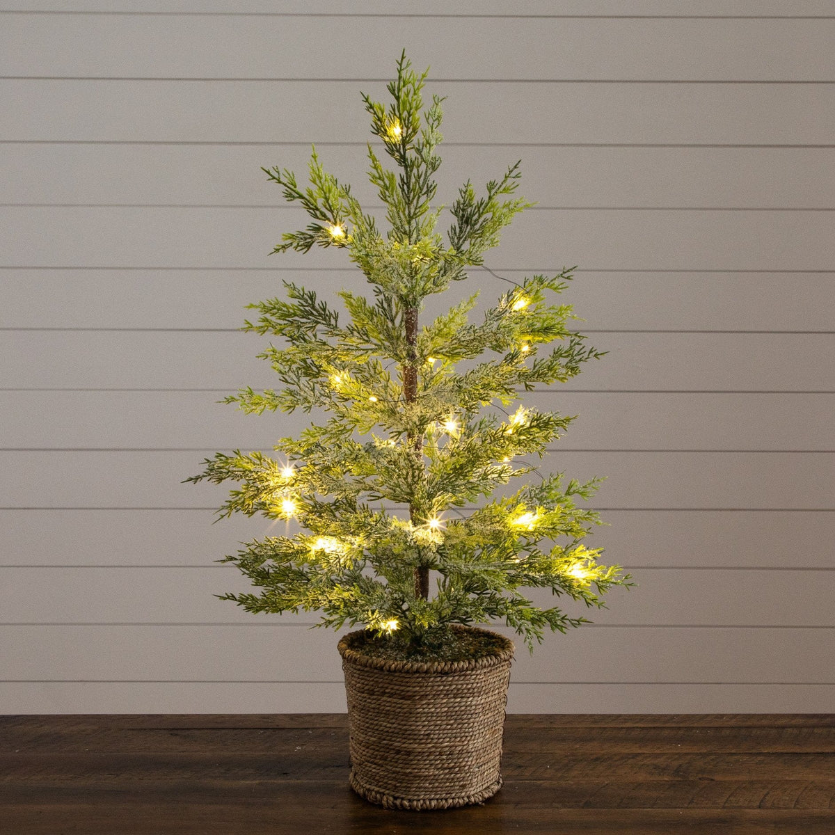 2’ Pre-Lit Snowed Cypress Christmas Tree with 30 LED Lights in Hyacinth Basket Nearly Natural on Tampa Home & Garden Store
