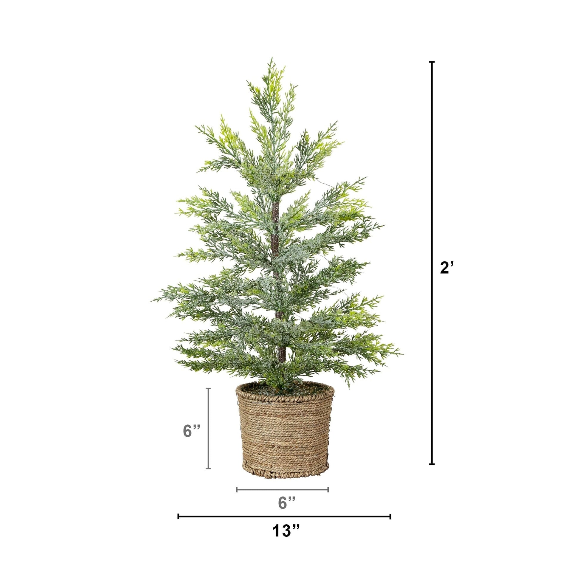 2 ft pre-lit snowy cypress tree in hyacinth basket with 30 LED lights by Nearly Natural on Tampa Home & Garden Store