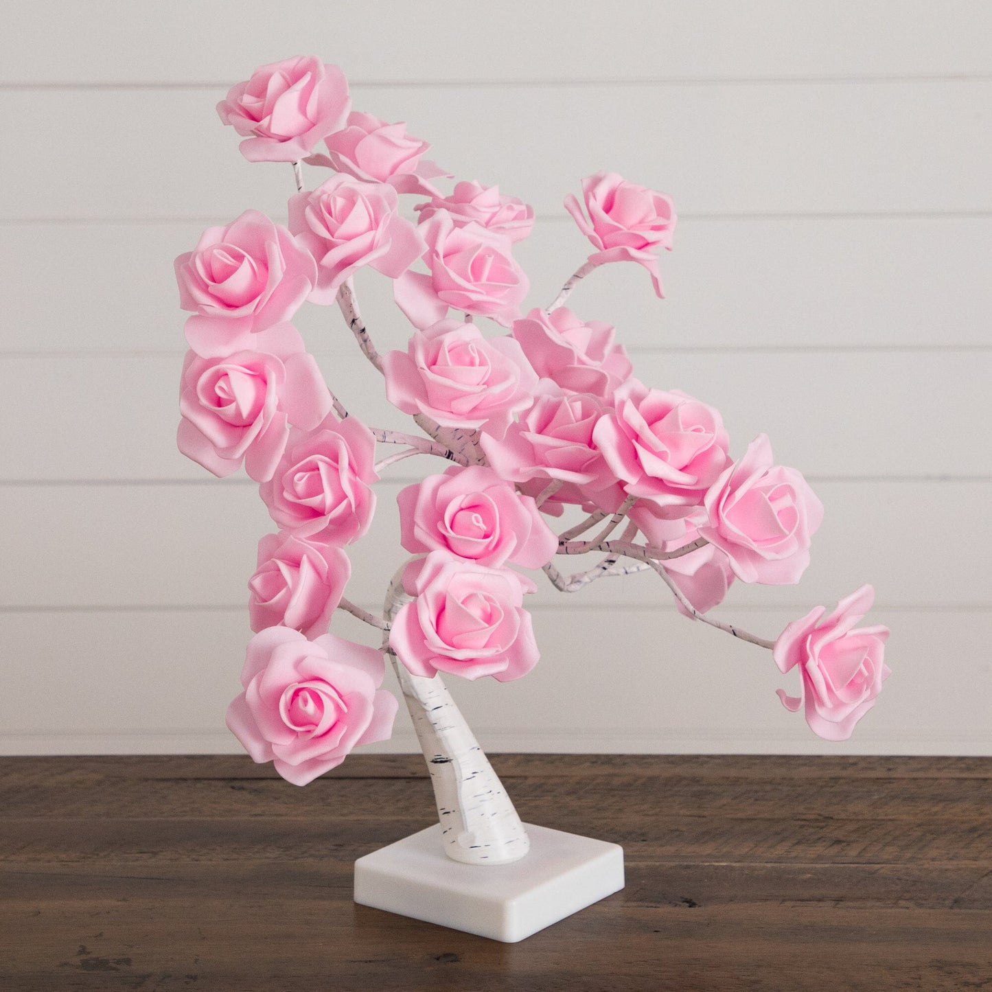 2' Pre-Lit Nearly Natural pink rose twig tree with 24 LED lights on white birch base on Tampa Home & Garden Store
