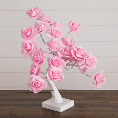 2' Pre-Lit Nearly Natural pink rose twig tree with 24 LED lights on white birch base on Tampa Home & Garden Store