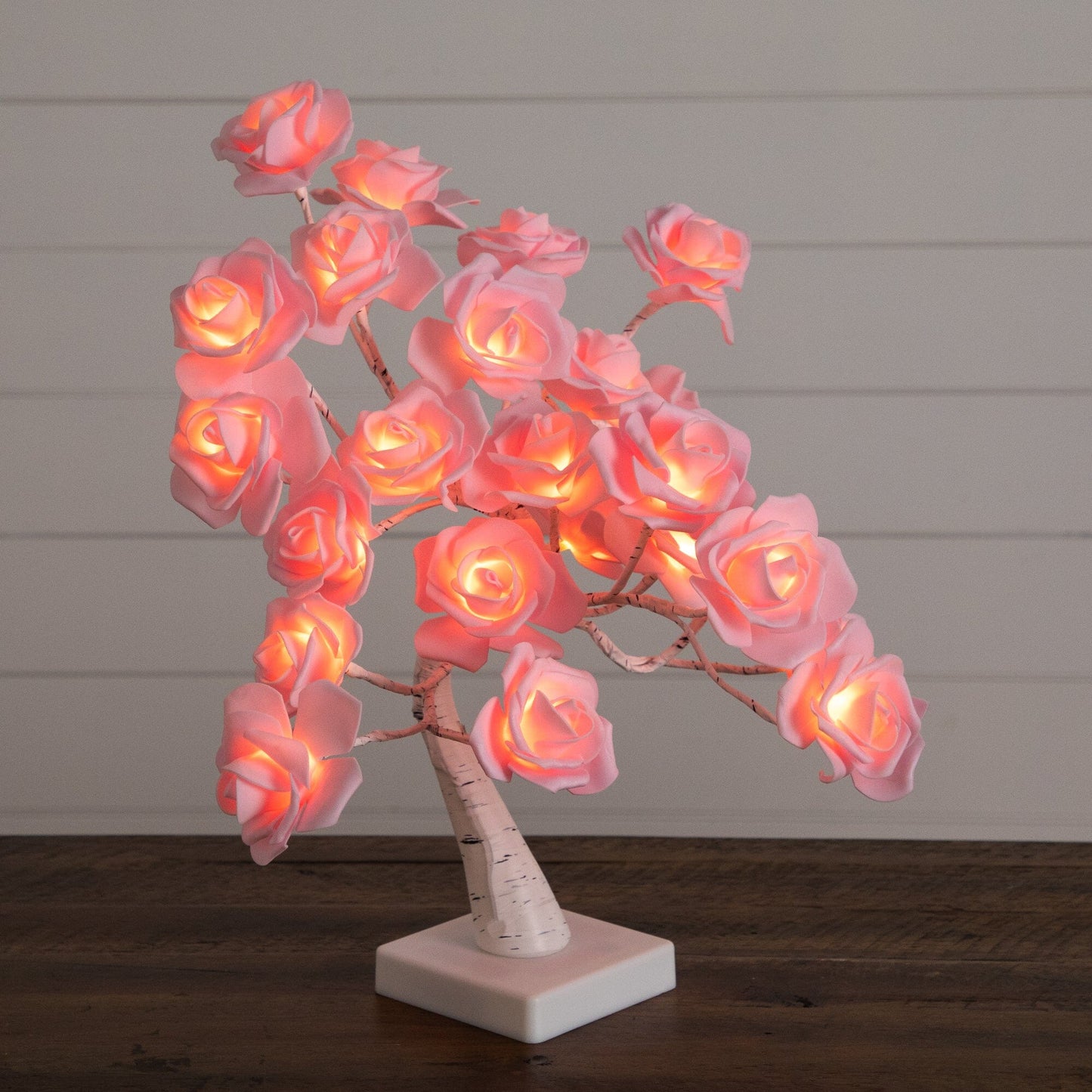 2' Nearly Natural pink rose twig tree with 24 rose-shaped LED lights on a white square base on Tampa Home & Garden Store