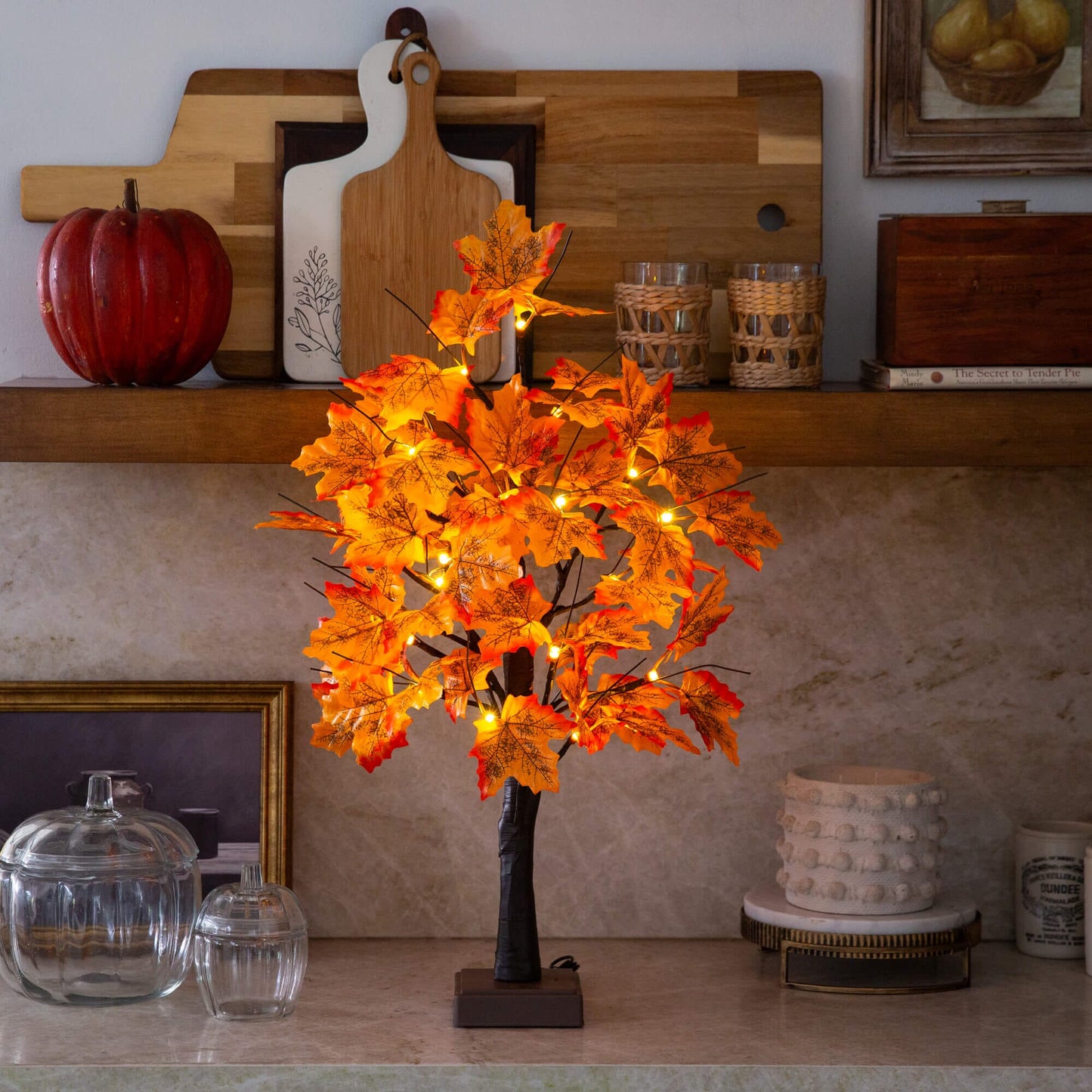 2' Nearly Natural autumn maple artificial tree with 24 warm white LEDs and detachable base on Tampa Home & Garden Store