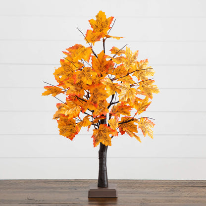 2' Pre-Lit Autumn Maple tree by Nearly Natural with 24 warm LEDs and detachable base on Tampa Home & Garden Store
