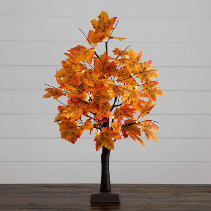 2' Pre-Lit Autumn Maple Tree by Nearly Natural with 24 warm white LEDs and detachable base on Tampa Home & Garden Store