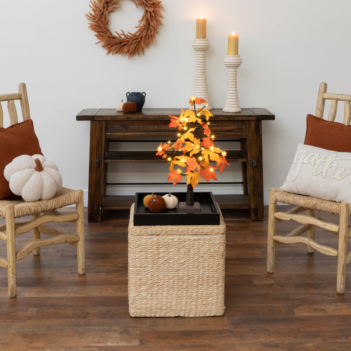2' Autumn maple artificial tree with 24 warm white LED pumpkin lights and detachable base on Tampa Home & Garden Store