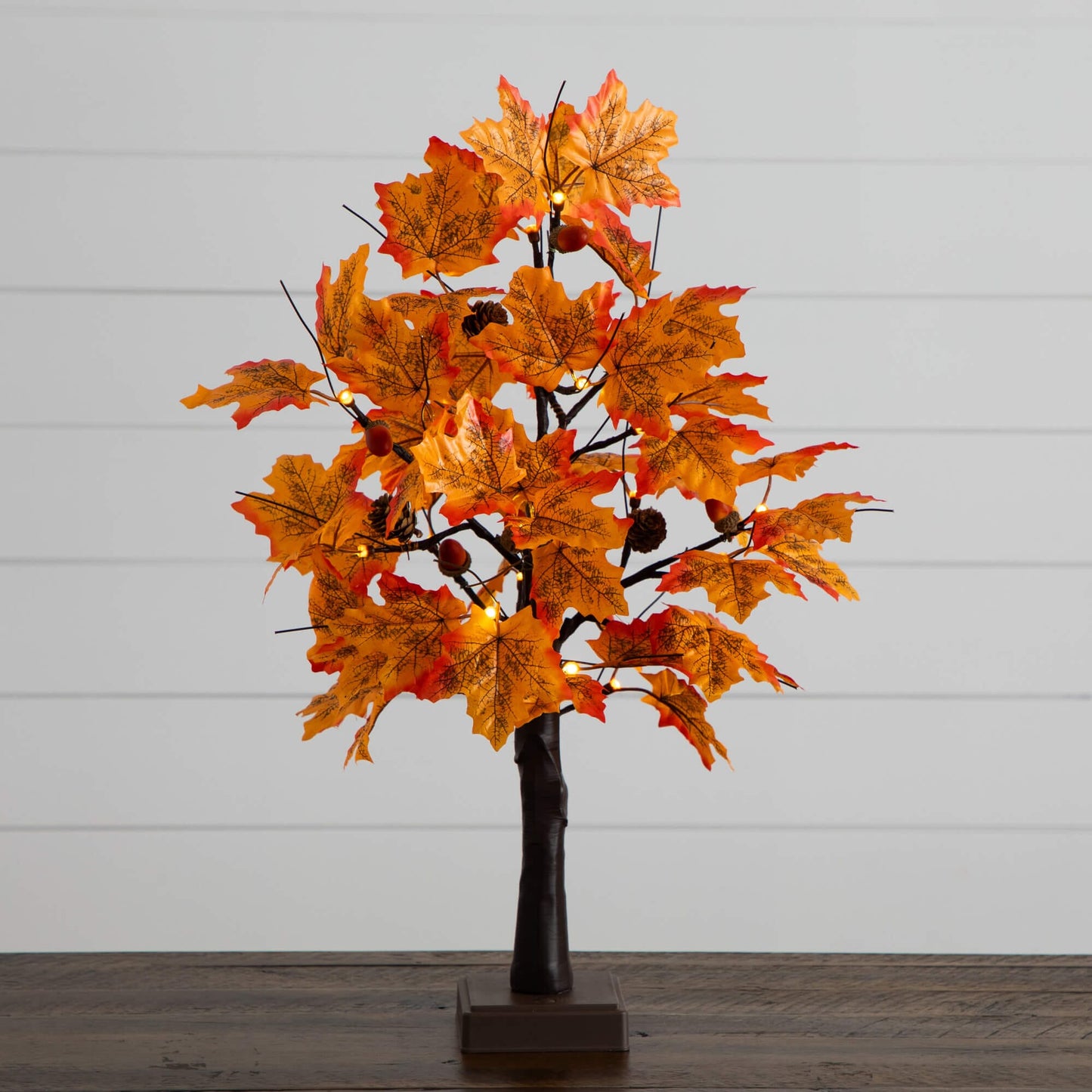 2' Pre-Lit Autumn Maple tree with acorns & pinecones, 18 warm white LEDs by Nearly Natural on Tampa Home & Garden Store