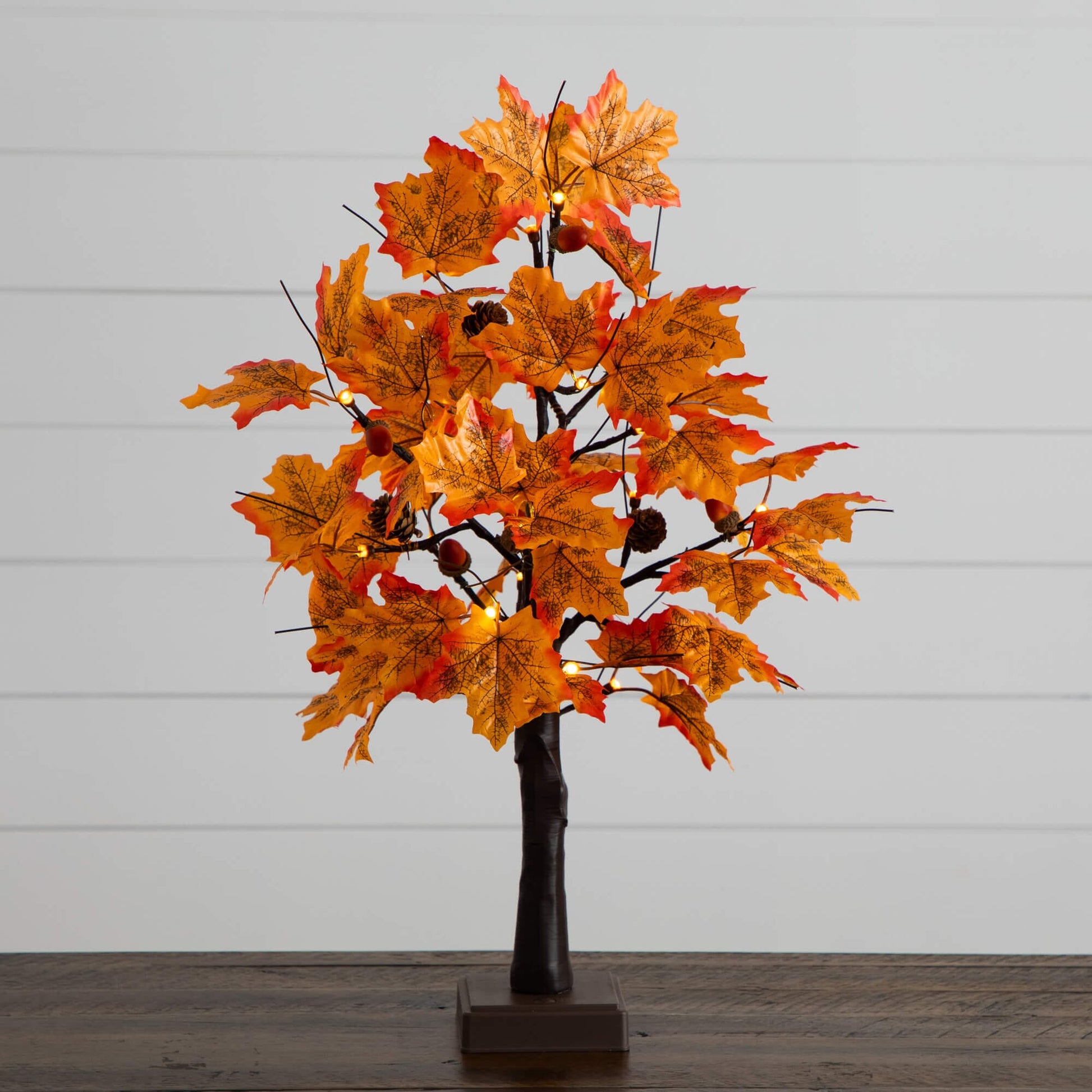 2' Pre-Lit Autumn Maple tree with acorns & pinecones, 18 warm white LEDs by Nearly Natural on Tampa Home & Garden Store