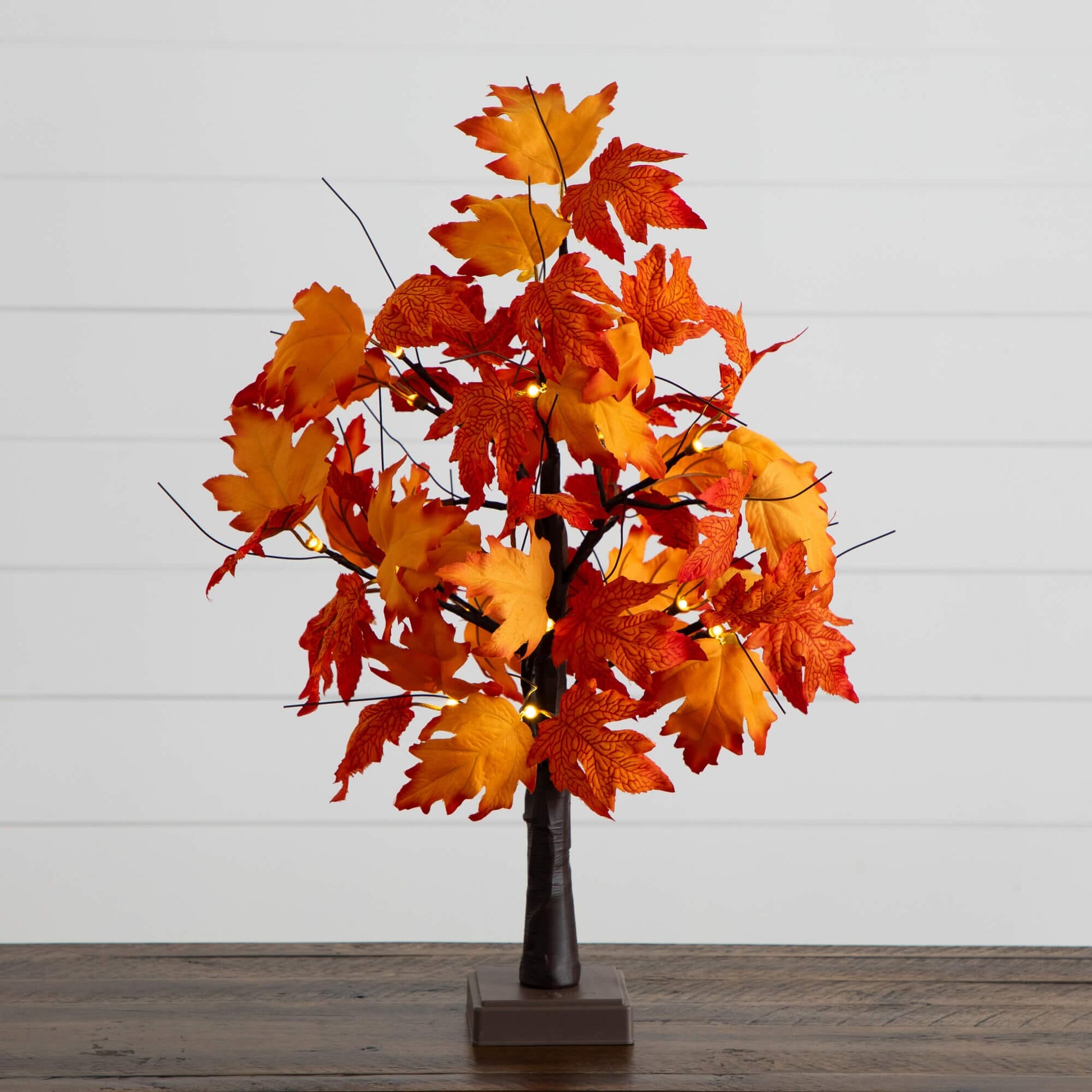 2' Pre-Lit Autumn Maple Artificial Tree with 24 warm white LEDs, orange leaves, detachable base on Tampa Home & Garden Store