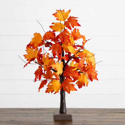 2' Pre-Lit Autumn Maple artificial tree with 24 warm white LED lights and detachable base on Tampa Home & Garden Store