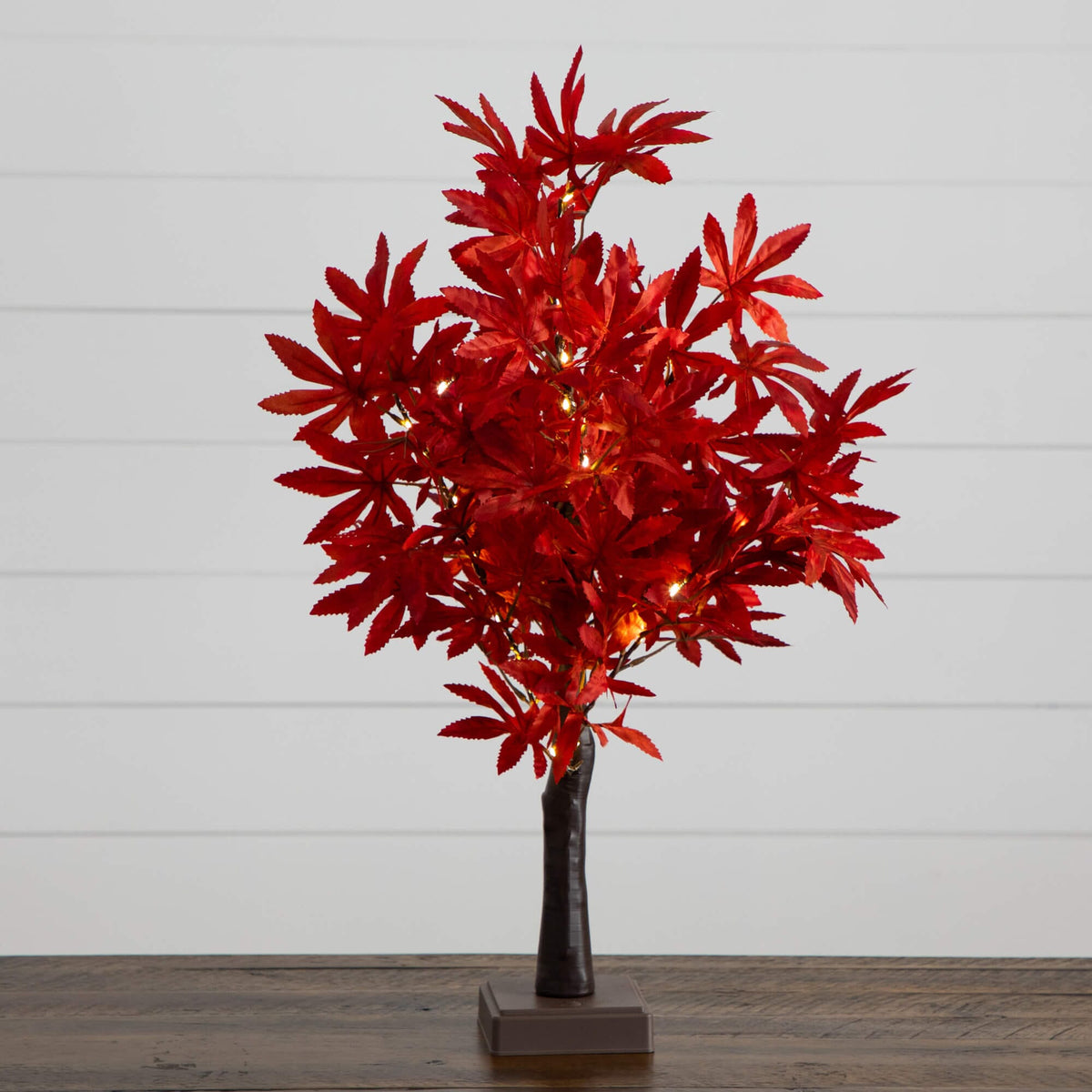 2' red autumn maple artificial tree with 50 warm white LEDs detachable base on Tampa Home & Garden Store