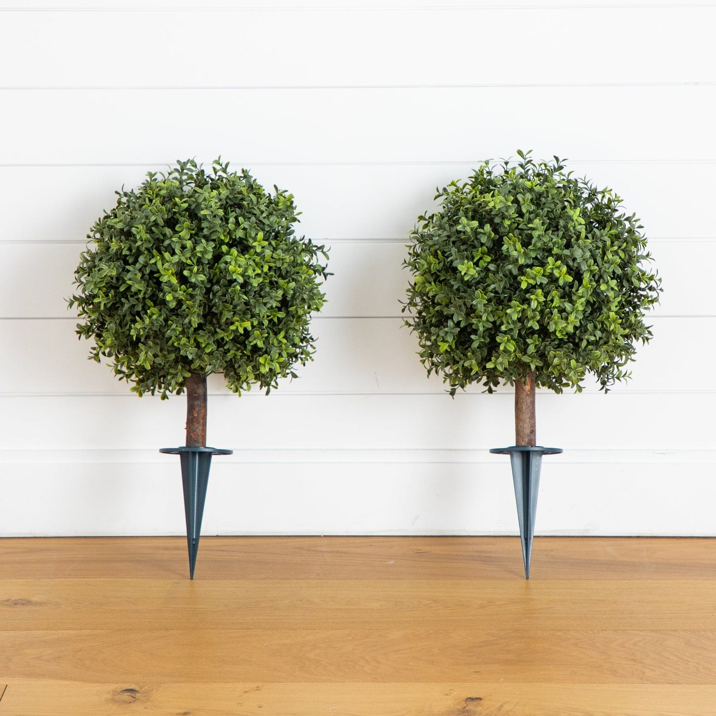 Artificial boxwood topiary set of 2, 2' tall, UV-resistant with built-in stake by Nearly Natural on Tampa Home & Garden Store