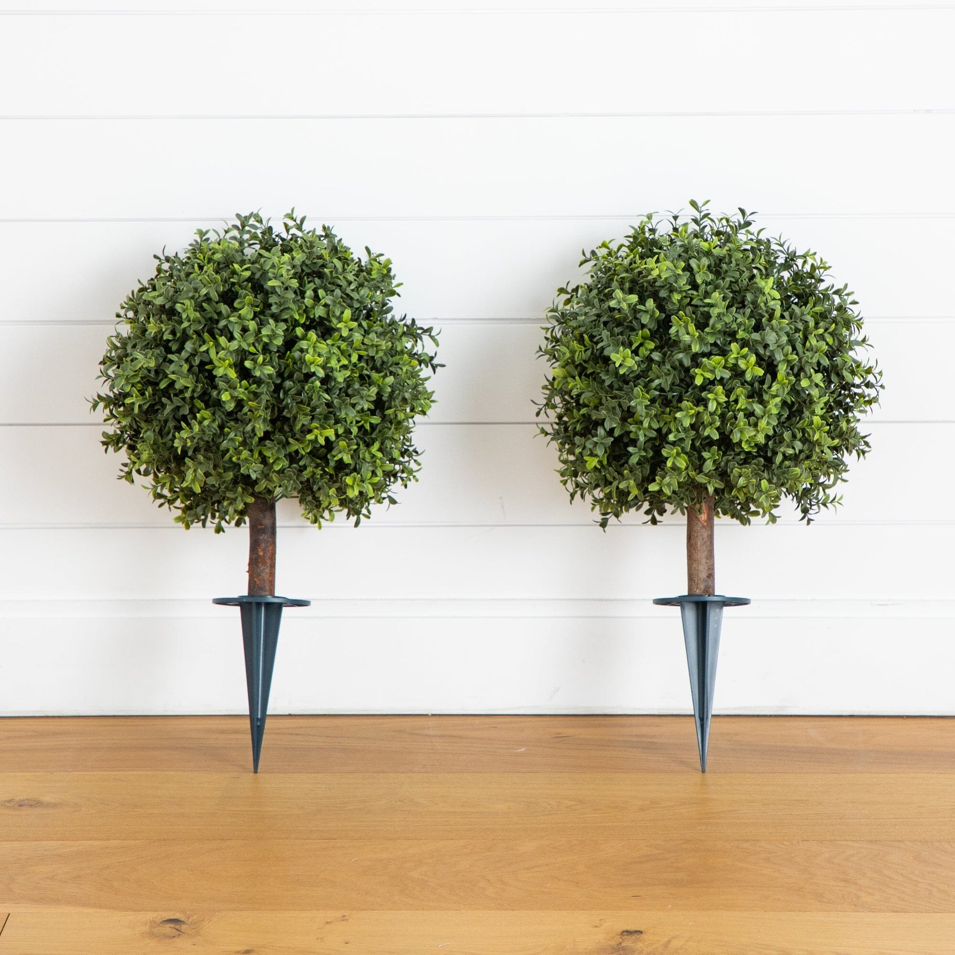 Artificial boxwood topiary set of 2, 2' tall, UV-resistant with built-in stake by Nearly Natural on Tampa Home & Garden Store