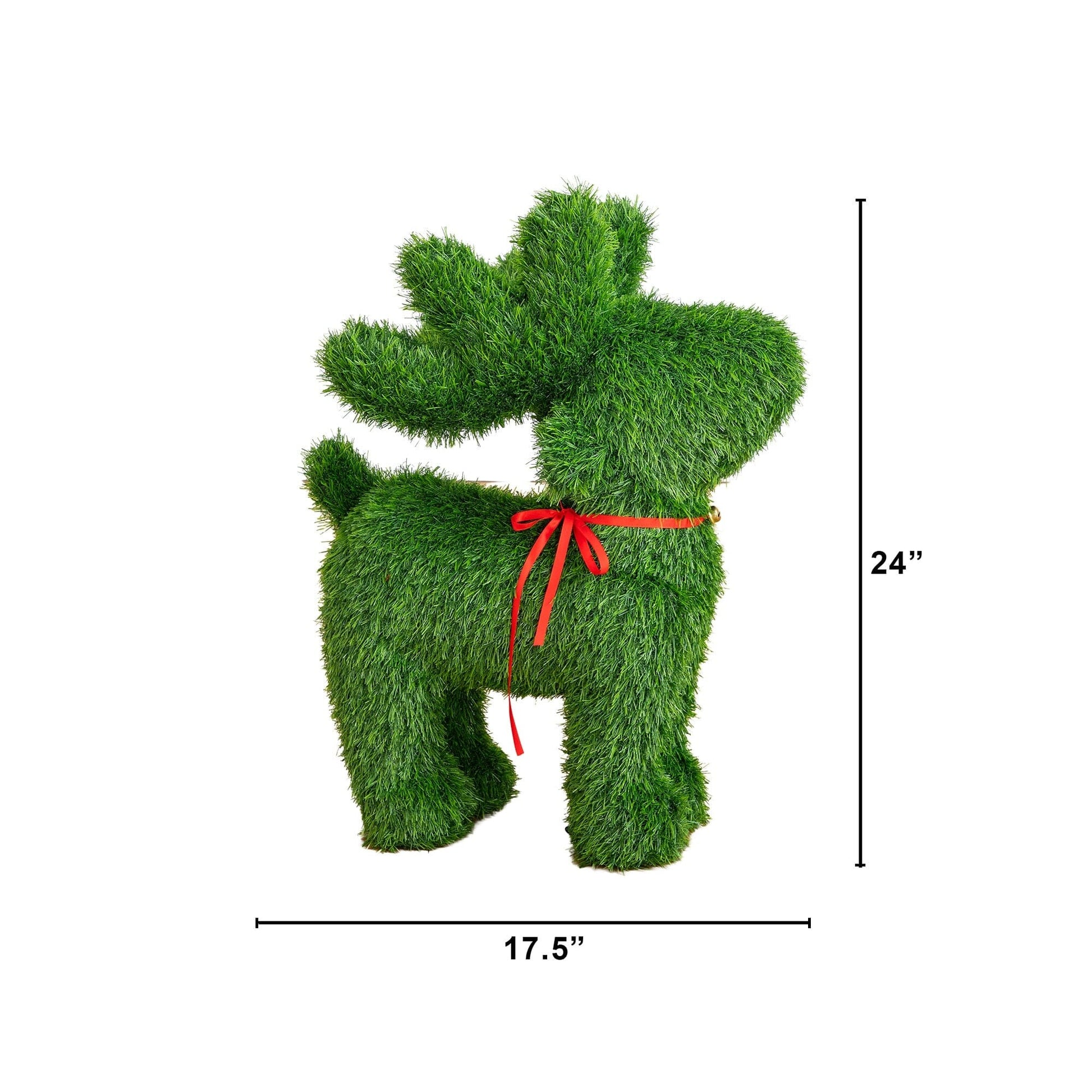 Artificial Christmas grass topiary reindeer by Nearly Natural, 2' UV-resistant, red ribbon on Tampa Home & Garden Store