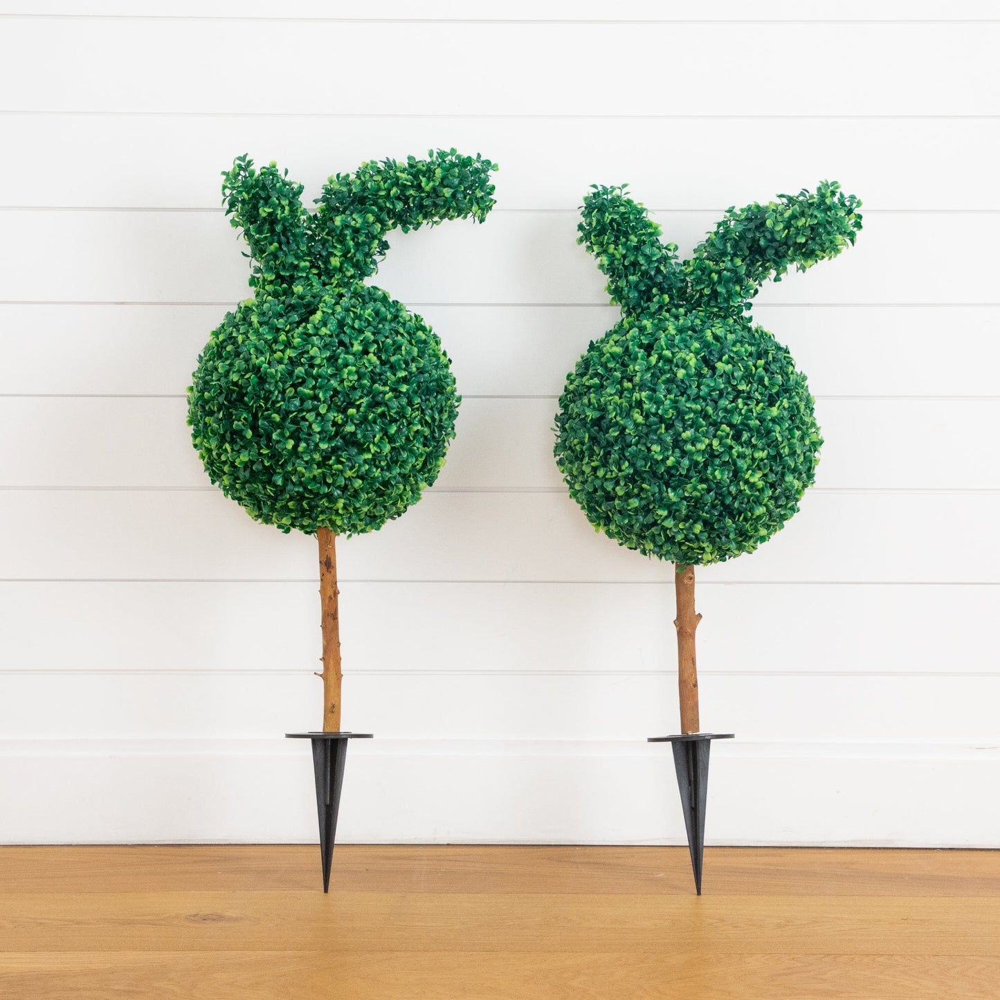2' UV-resistant artificial Easter bunny boxwood topiary set of 2 with ground stake on Tampa Home & Garden Store