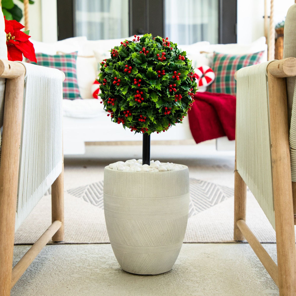 Artificial holly berry Christmas ball on integrated ground stake, UV resistant, Nearly Natural on Tampa Home & Garden Store