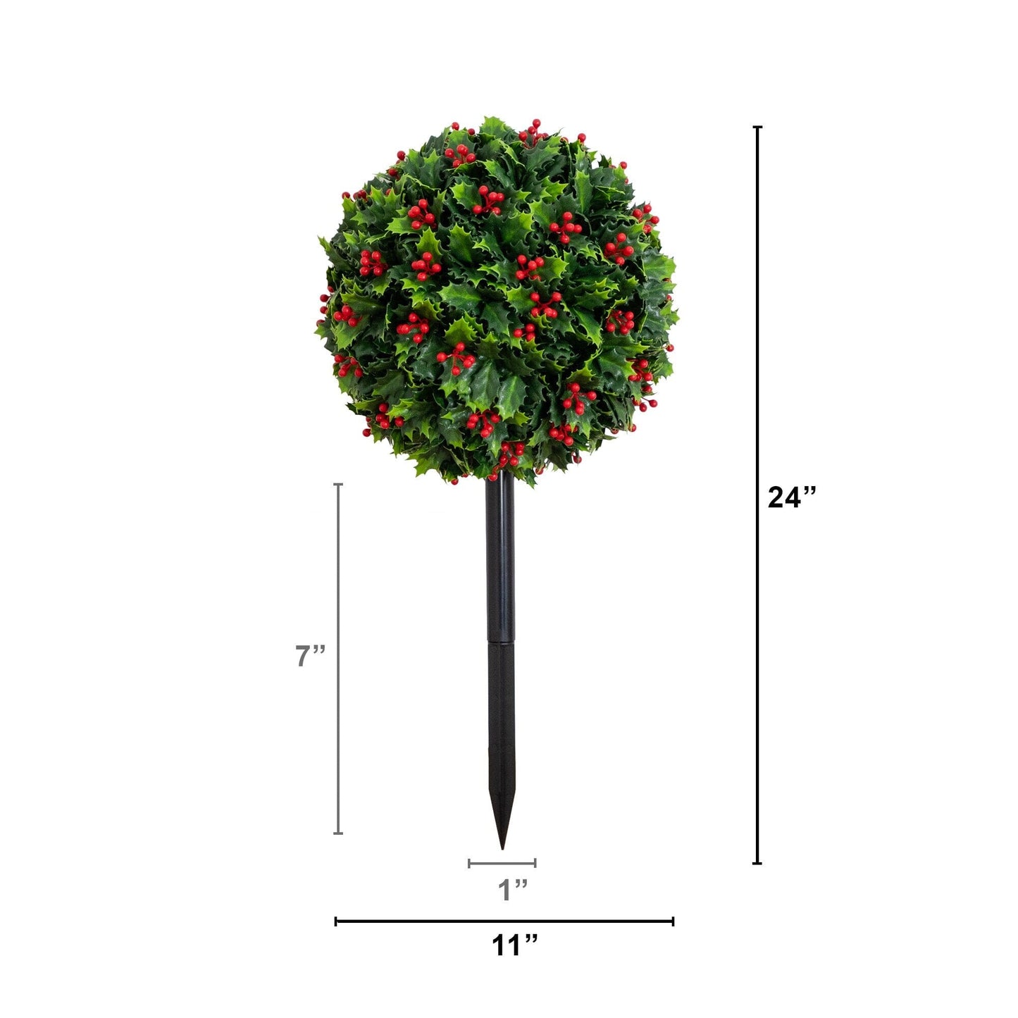 Nearly Natural 24in UV-resistant holly berry ball on stake, 11in dia indoor/outdoor on Tampa Home & Garden Store