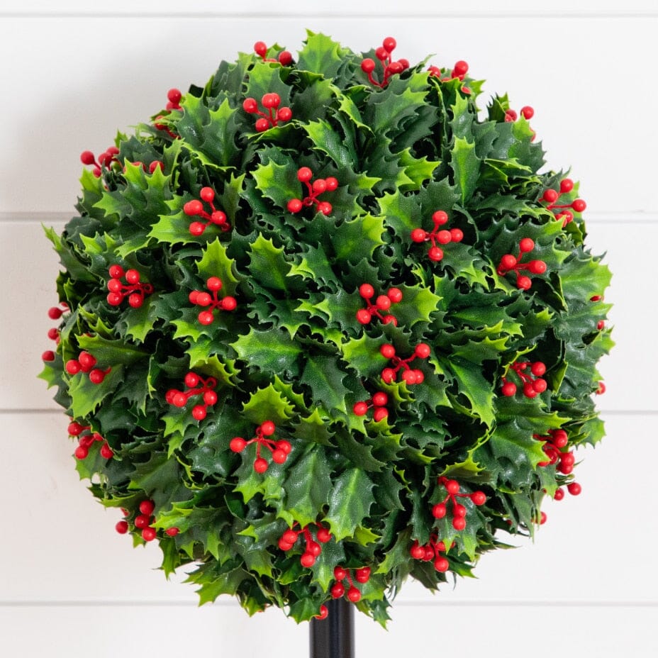 2' UV Resistant Artificial Holly Berry Christmas Ball on Ground Stake by Nearly Natural on Tampa Home & Garden Store