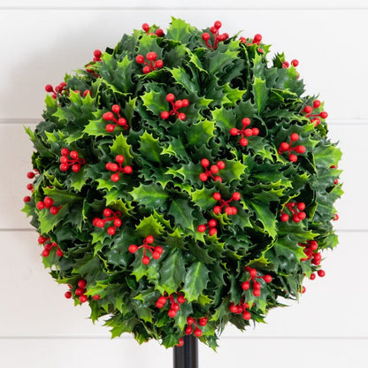 2' UV Resistant Artificial Holly Berry Christmas Ball on Ground Stake by Nearly Natural on Tampa Home & Garden Store