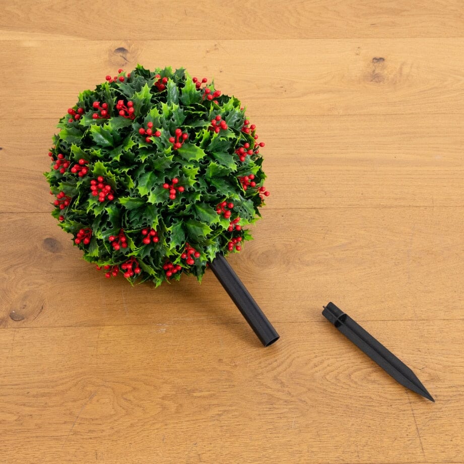 2' UV resistant holly berry ball on stake Nearly Natural decor with red berries on Tampa Home & Garden Store