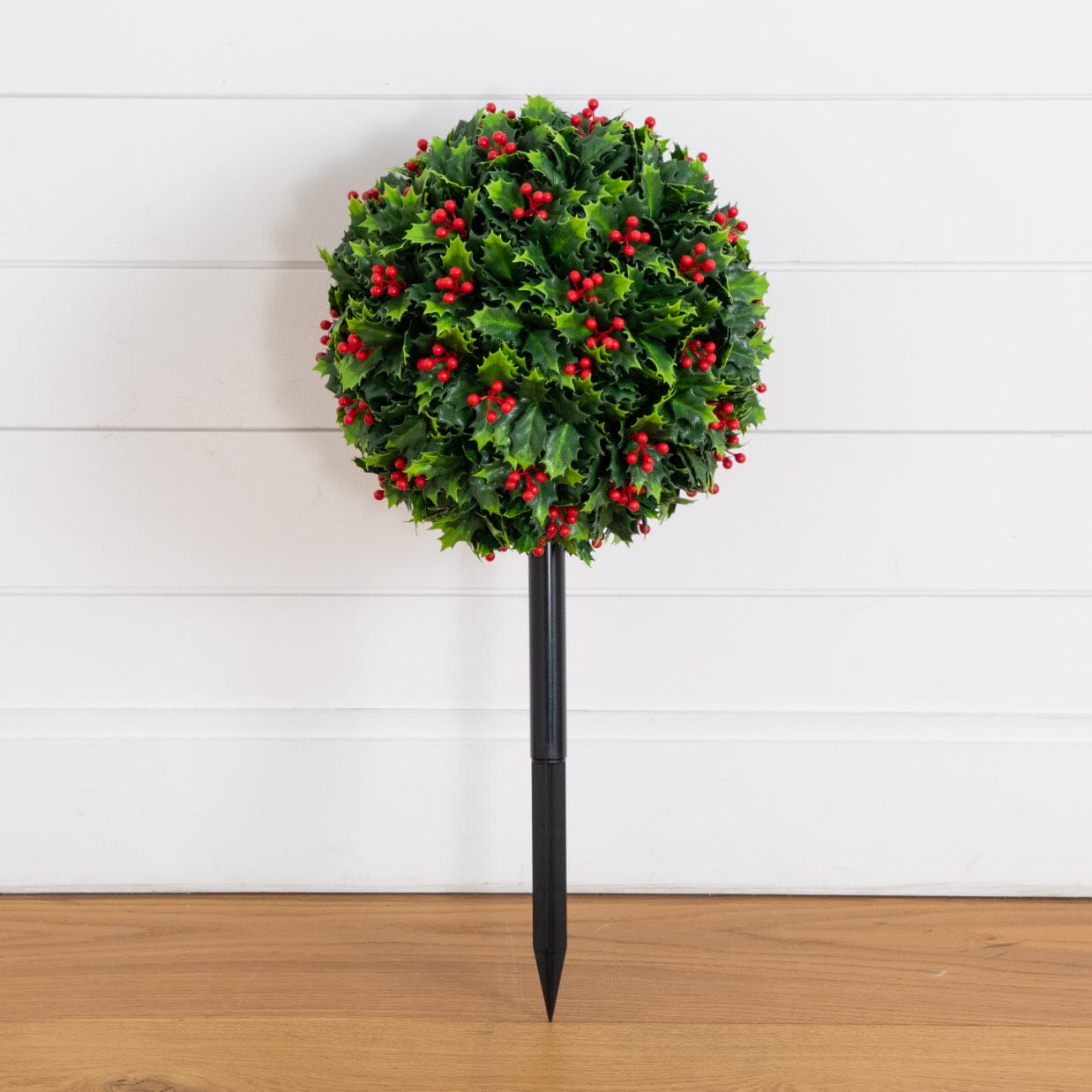 Nearly Natural 2' UV-resistant holly berry topiary on integrated ground stake indoor/outdoor on Tampa Home & Garden Store