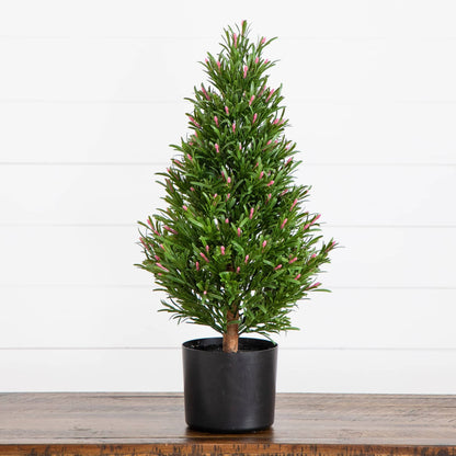 2' UV Resistant artificial rosemary cone topiary tree in black pot by Nearly Natural on Tampa Home & Garden Store