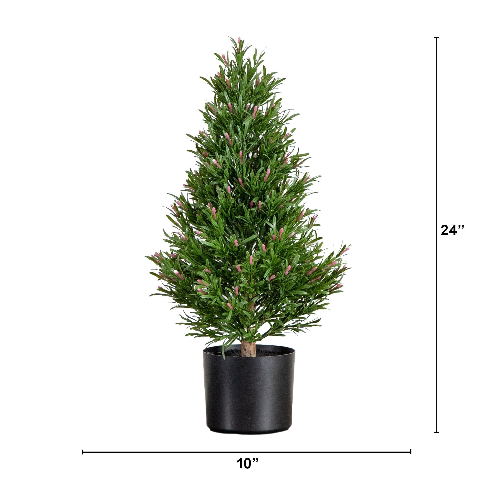 2' UV-resistant artificial rosemary cone topiary tree in black pot, pink accents, indoor/outdoor on Tampa Home & Garden Store