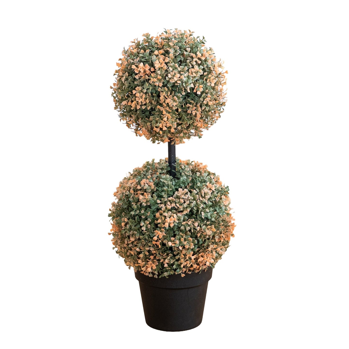 2' UV resistant autumn double ball boxwood topiary tree in black planter Nearly Natural on Tampa Home & Garden Store
