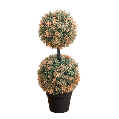 2' UV resistant autumn double ball boxwood topiary tree in black planter Nearly Natural on Tampa Home & Garden Store