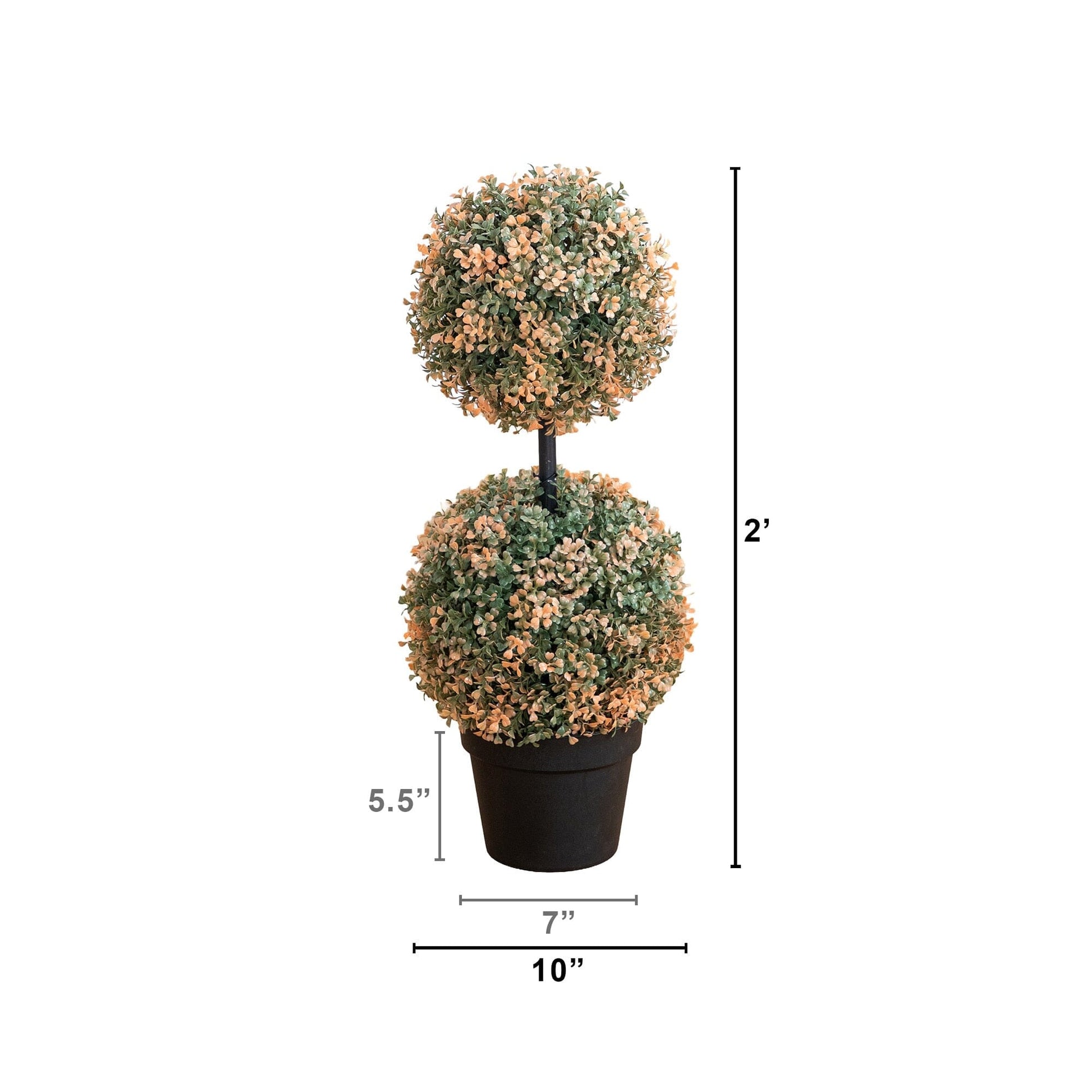 2 ft UV-resistant autumn double-ball boxwood topiary tree in a black pot for indoor outdoor use on Tampa Home & Garden Store