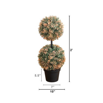 2 ft UV-resistant autumn double-ball boxwood topiary tree in a black pot for indoor outdoor use on Tampa Home & Garden Store