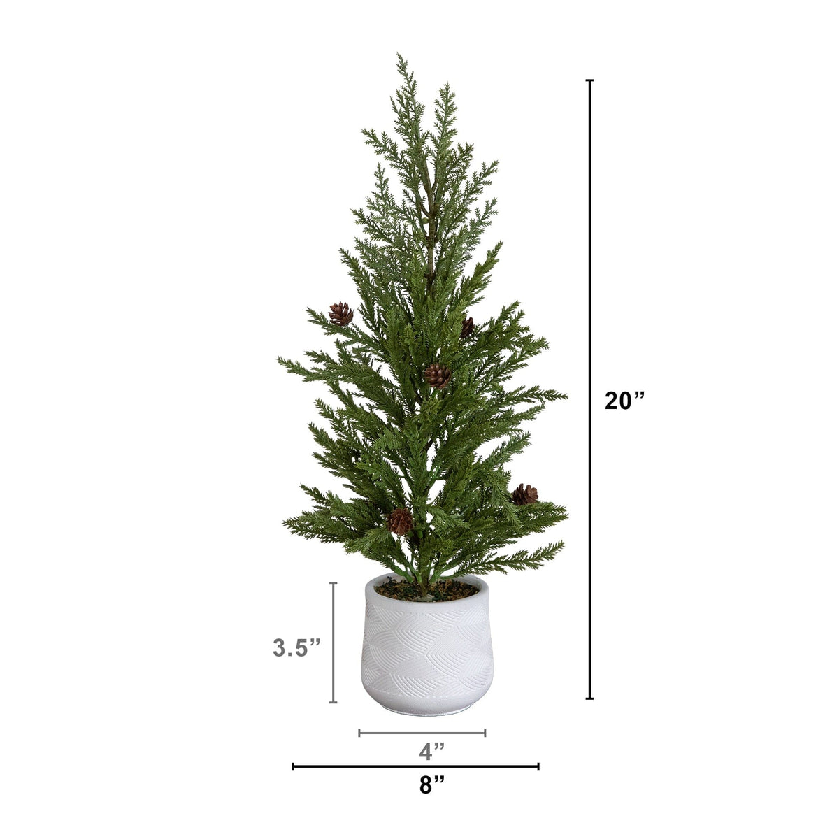 20-inch Nearly Natural artificial cedar pine Christmas tree in white ceramic planter with pinecones on Tampa Home & Garden Store