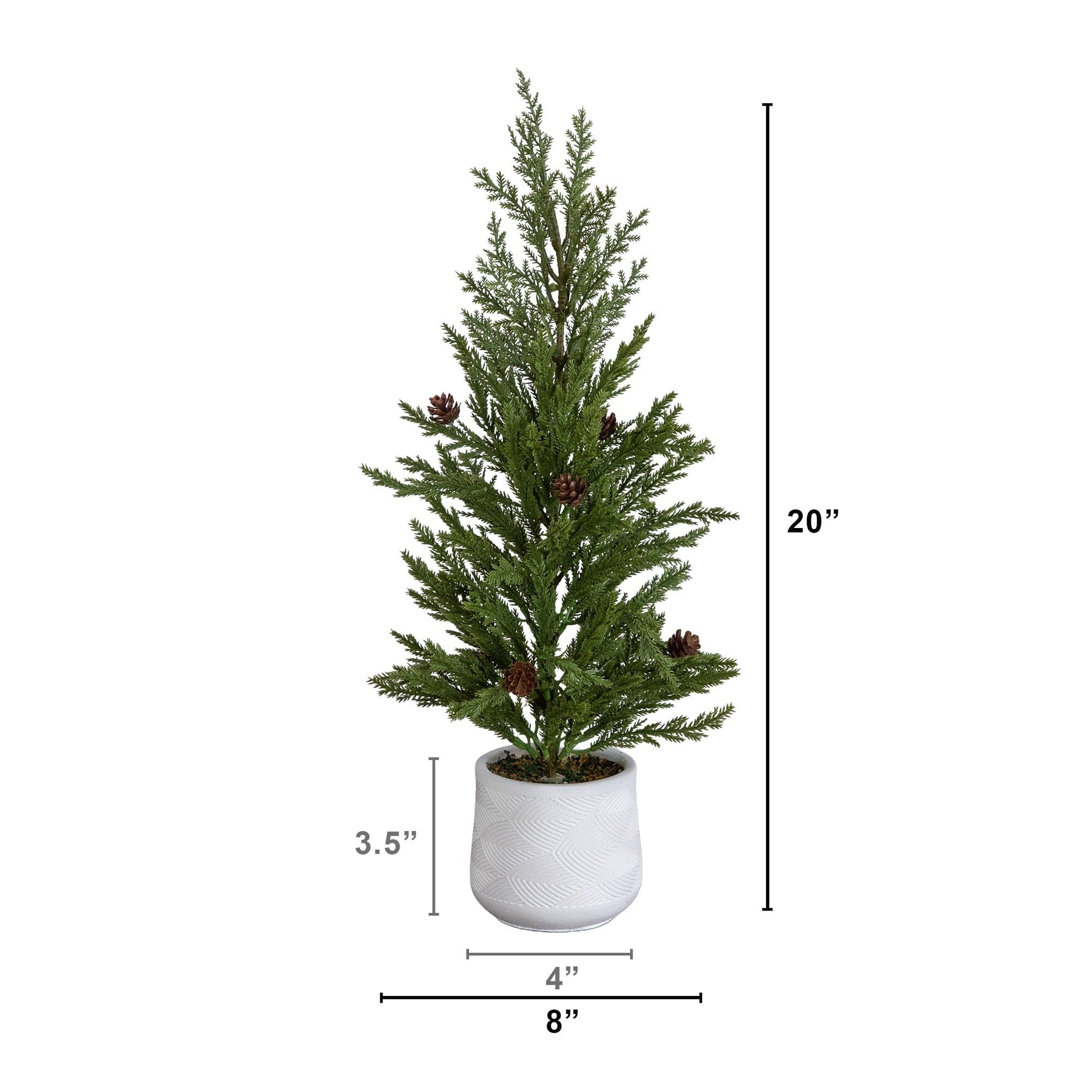 20-inch Nearly Natural artificial cedar pine Christmas tree in white ceramic planter with pinecones on Tampa Home & Garden Store