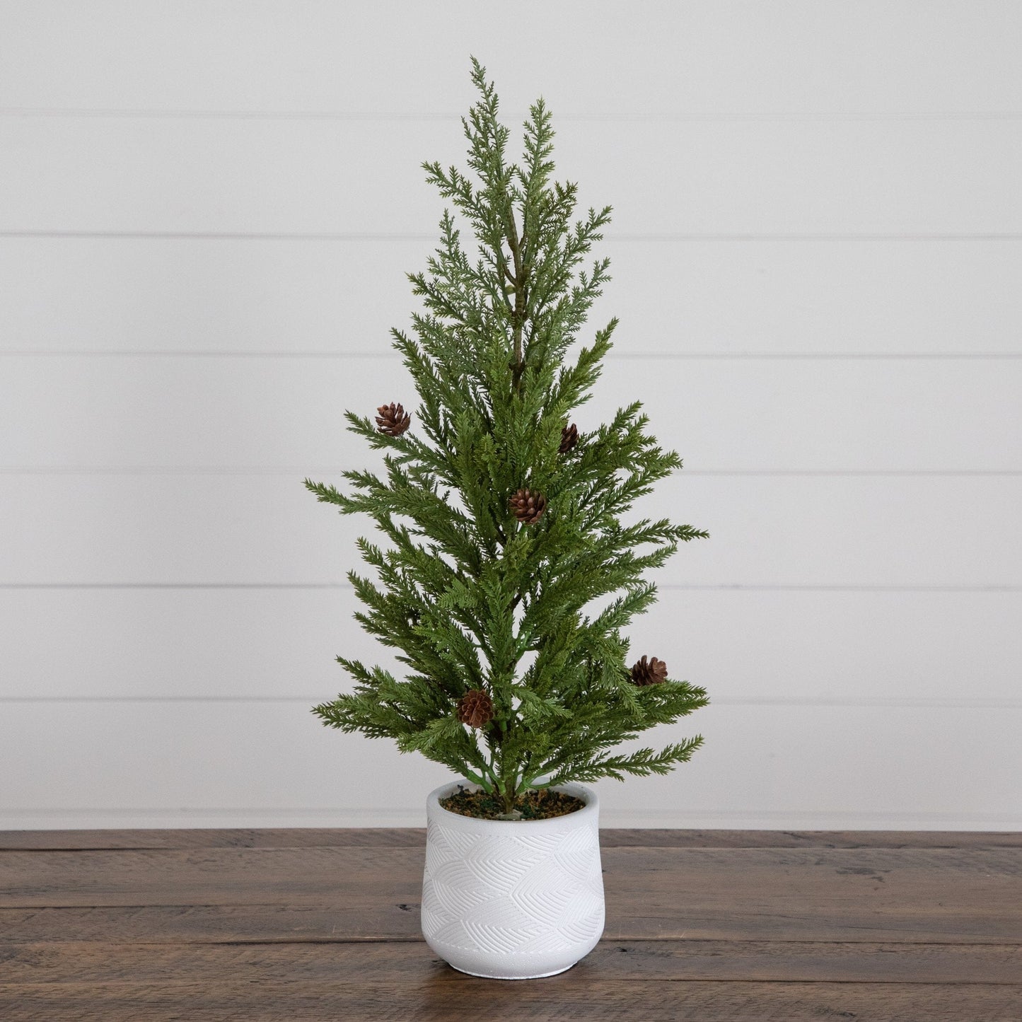 20-inch artificial cedar pine tree with pinecones in ceramic planter by Nearly Natural on Tampa Home & Garden Store