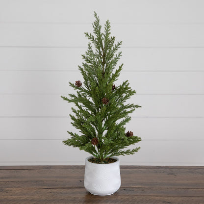 20-inch artificial cedar pine tree with pinecones in ceramic planter by Nearly Natural on Tampa Home & Garden Store