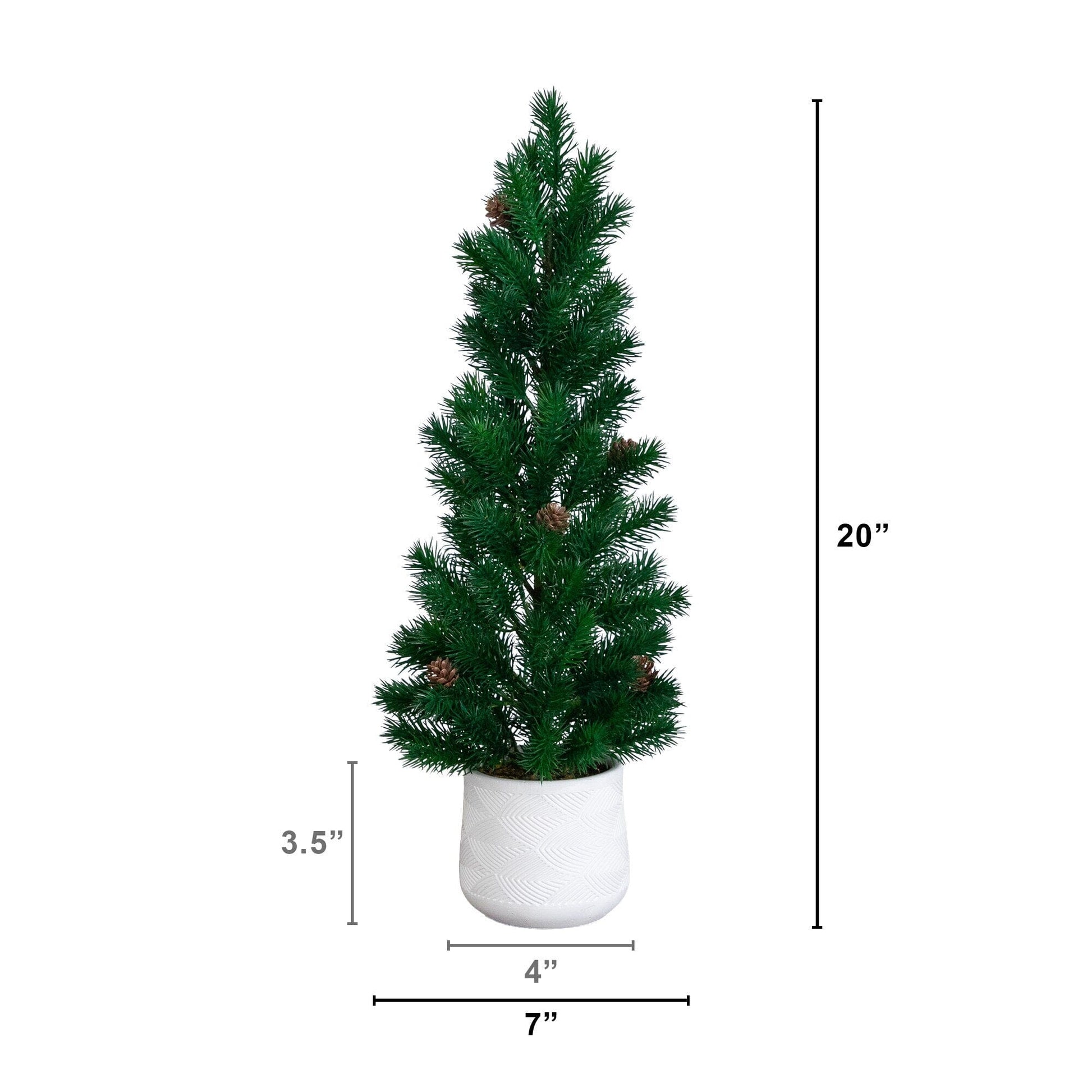 20in artificial Christmas tree with pinecones in a white ceramic planter by Nearly Natural on Tampa Home & Garden Store