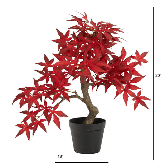 20in Autumn Maple Bonsai artificial tree by Nearly Natural with red leaves in a black pot on Tampa Home & Garden Store
