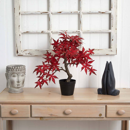 20in Autumn Maple Bonsai artificial tree with red maple leaves in a black pot by Nearly Natural on Tampa Home & Garden Store