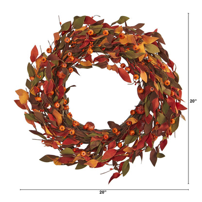 Harvest Leaf and Mini Pumpkin Artificial Wreath
