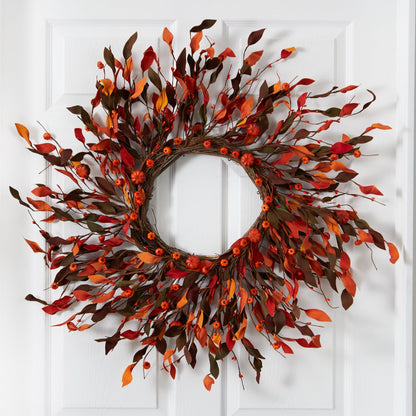 Harvest Leaf and Mini Pumpkin Artificial Wreath