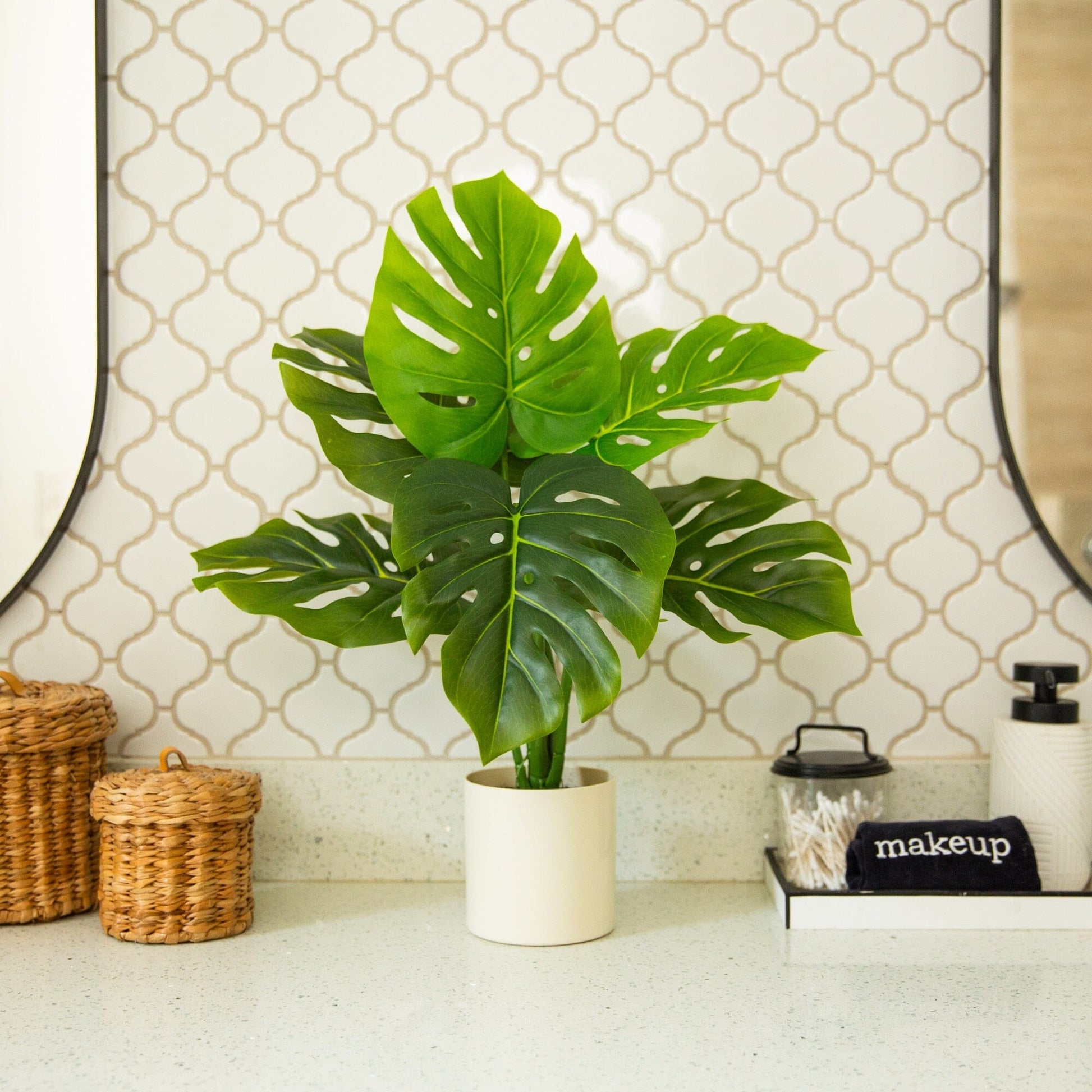 Nearly Natural 20-inch Artificial Swiss Monstera Plant in a white planter on Tampa Home & Garden Store