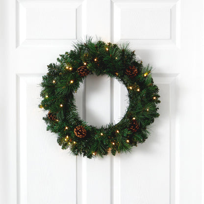 20 Pine Wreath and Led Lights with Faux Pinecones
