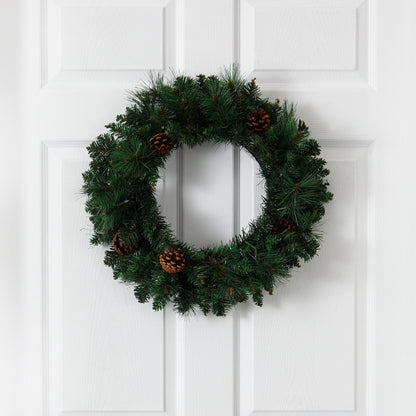 20 Pine Wreath and Led Lights with Faux Pinecones