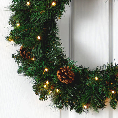 20 Pine Wreath and Led Lights with Faux Pinecones