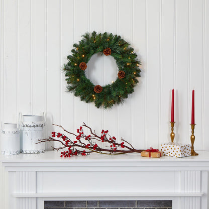 20 Pine Wreath and Led Lights with Faux Pinecones