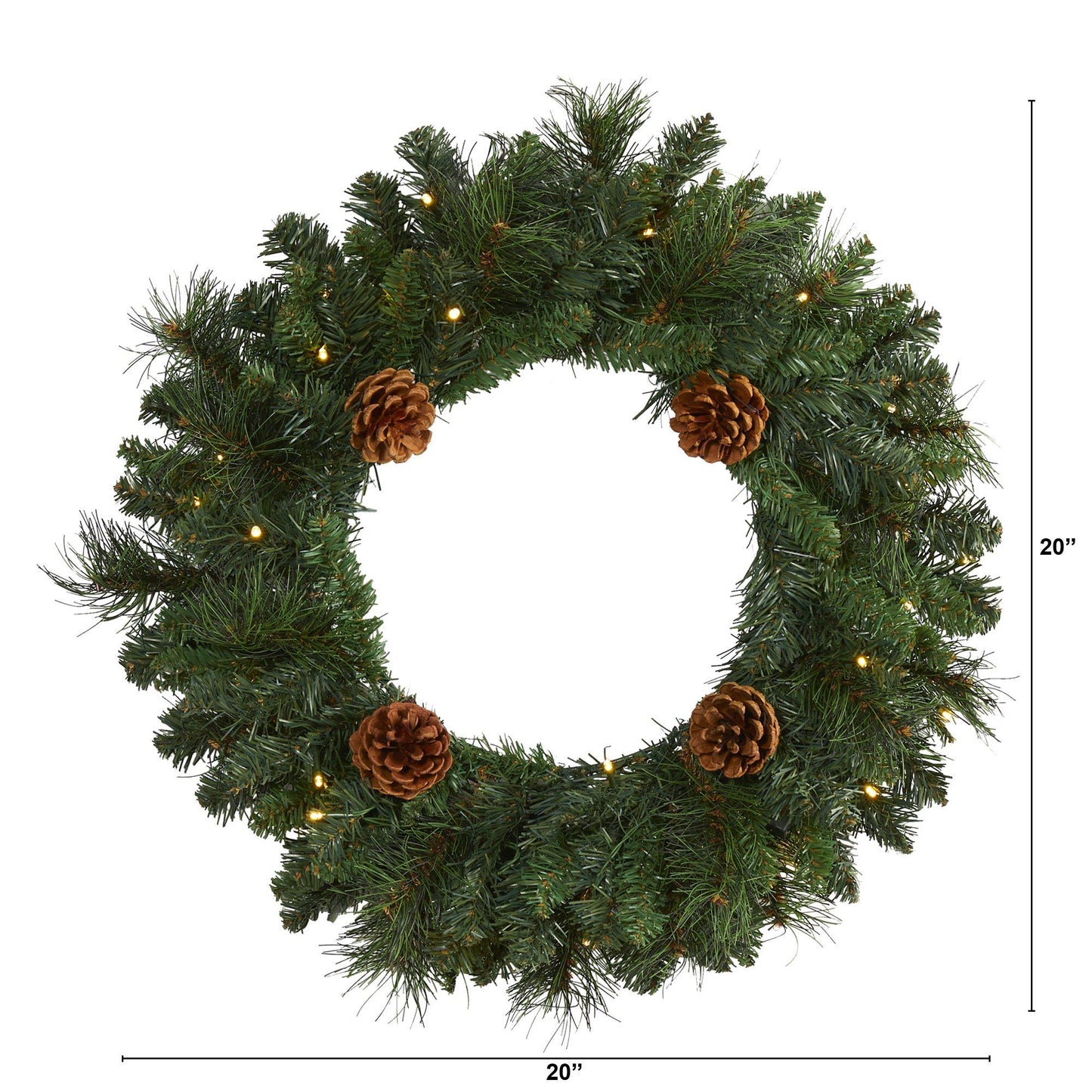 20 Pine Wreath and Led Lights with Faux Pinecones