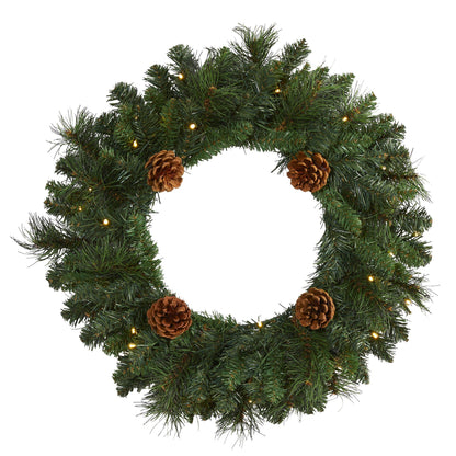 20 Pine Wreath and Led Lights with Faux Pinecones