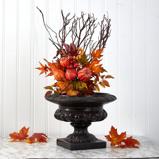 20” Pumpkin and Maple Leaf Artificial Flower Bouquet (Set of 2) - Tampa Home & Garden Store